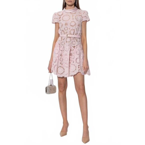 NEW SELF-PORTRAIT floral lace mini dress in pink - joarbit.com